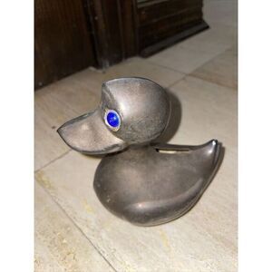 Leonard Silver Plate Duck Bank Hong Kong Collectible Piggy Bank Missing Eye, Key